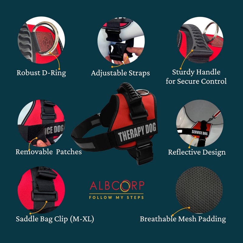 Albcorp Reflective Therapy Dog Vest Harness, Woven Nylon, Adjustable Service Animal Jacket, with 2 Hook and Loop Therapy Dog Removable Patches. Black, Medium - Image 4